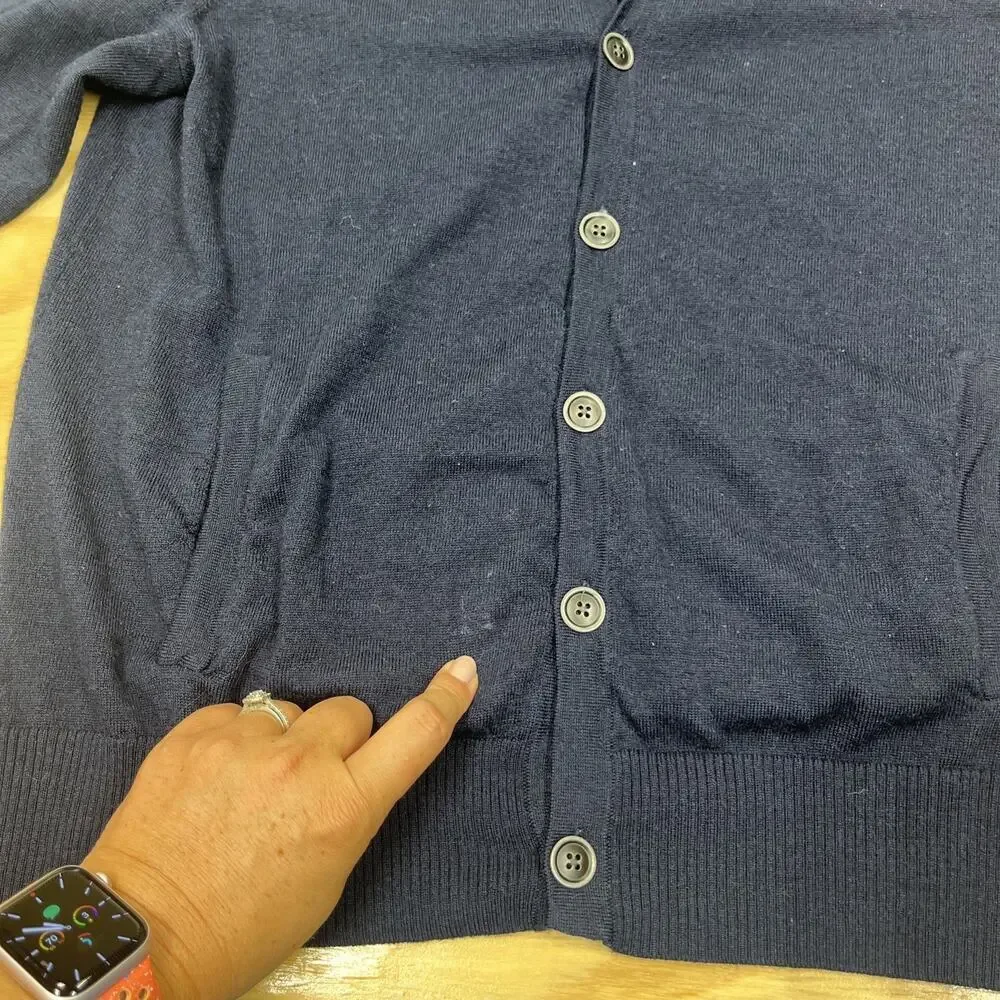 Gap Y2K Extra Fine Merino Wool Cardigan Sweater Mens XL Navy Blue Academia